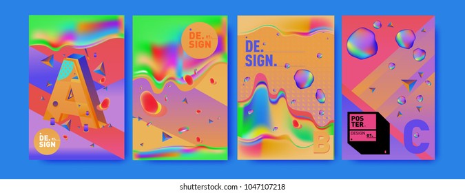 Abstract liquid and geometric colorful background poster and cover design. Blue, yellow, red, orange, pink and green. Vector alphabet poster template in Eps10.