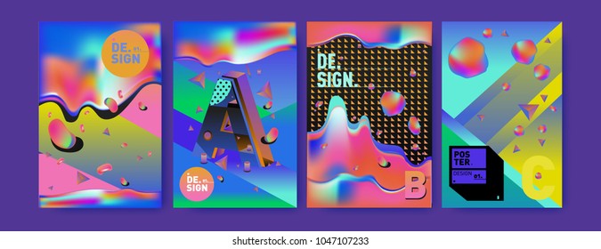 Abstract liquid and geometric colorful background poster and cover design. Blue, yellow, red, orange, pink and green. Vector alphabet poster template in Eps10.