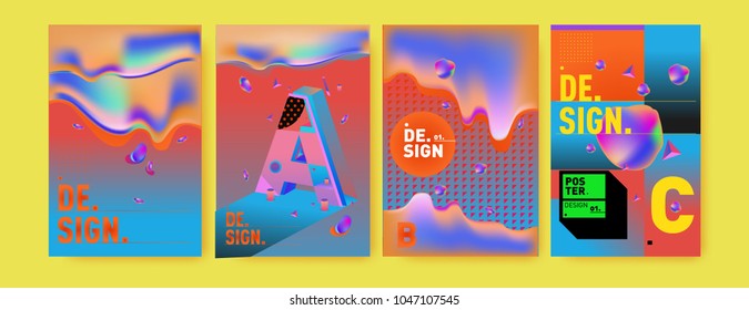 Abstract liquid and geometric colorful background poster and cover design. Blue, yellow, red, orange, pink and green. Vector alphabet poster template in Eps10.
