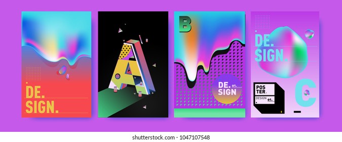 Abstract liquid and geometric colorful background poster and cover design. Blue, yellow, red, orange, pink and green. Vector alphabet poster template in Eps10.