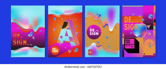 Abstract liquid and geometric colorful background poster and cover design. Blue, yellow, red, orange, pink and green. Vector alphabet poster template in Eps10.