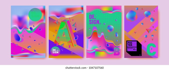 Abstract liquid and geometric colorful background poster and cover design. Blue, yellow, red, orange, pink and green. Vector alphabet poster template in Eps10.