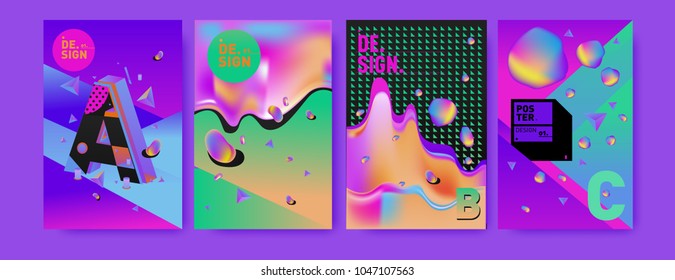 Abstract liquid and geometric colorful background poster and cover design. Blue, yellow, red, orange, pink and green. Vector alphabet poster template in Eps10.