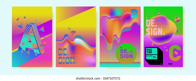 Abstract liquid and geometric colorful background poster and cover design. Blue, yellow, red, orange, pink and green. Vector alphabet poster template in Eps10.