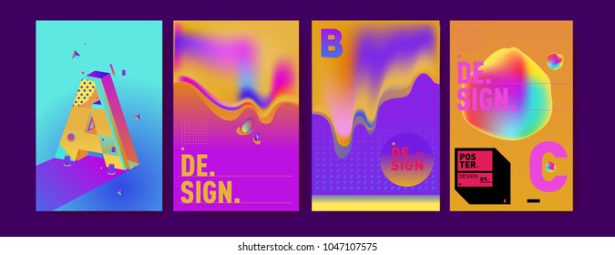 Abstract liquid and geometric colorful background poster and cover design. Blue, yellow, red, orange, pink and green. Vector alphabet poster template in Eps10.