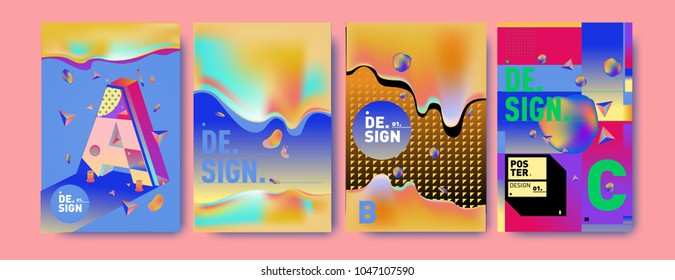 Abstract liquid and geometric colorful background poster and cover design. Blue, yellow, red, orange, pink and green. Vector alphabet poster template in Eps10.