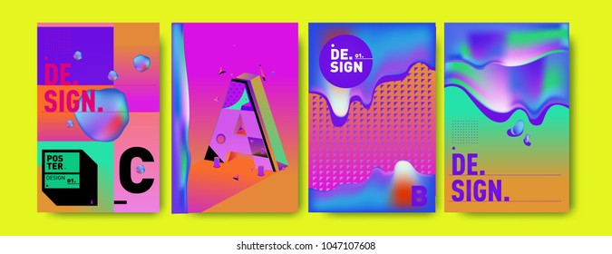 Abstract liquid and geometric colorful background poster and cover design. Blue, yellow, red, orange, pink and green. Vector alphabet poster template in Eps10.