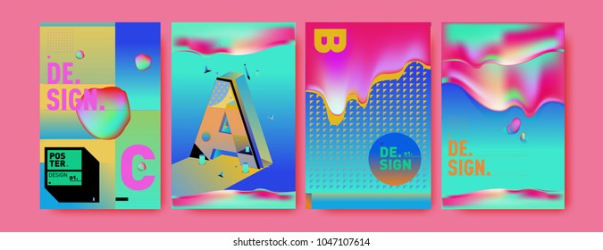 Abstract liquid and geometric colorful background poster and cover design. Blue, yellow, red, orange, pink and green. Vector alphabet poster template in Eps10.