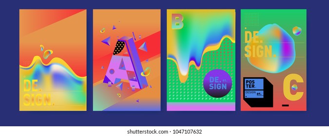 Abstract liquid and geometric colorful background poster and cover design. Blue, yellow, red, orange, pink and green. Vector alphabet poster template in Eps10.