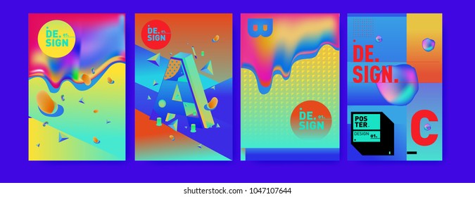 Abstract liquid and geometric colorful background poster and cover design. Blue, yellow, red, orange, pink and green. Vector alphabet poster template in Eps10.