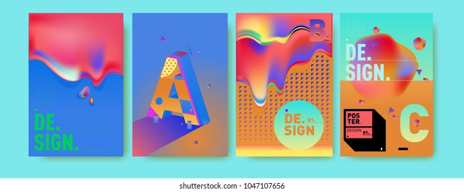 Abstract liquid and geometric colorful background poster and cover design. Blue, yellow, red, orange, pink and green. Vector alphabet poster template in Eps10.