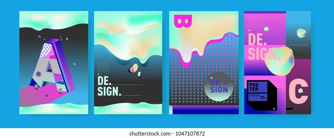 Abstract liquid and geometric colorful background poster and cover design. Blue, yellow, red, orange, pink and green. Vector alphabet poster template in Eps10.