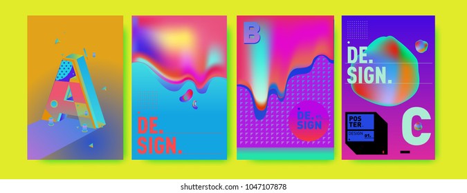 Abstract liquid and geometric colorful background poster and cover design. Blue, yellow, red, orange, pink and green. Vector alphabet poster template in Eps10.