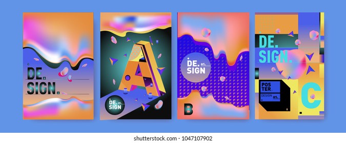 Abstract liquid and geometric colorful background poster and cover design. Blue, yellow, red, orange, pink and green. Vector alphabet poster template in Eps10.