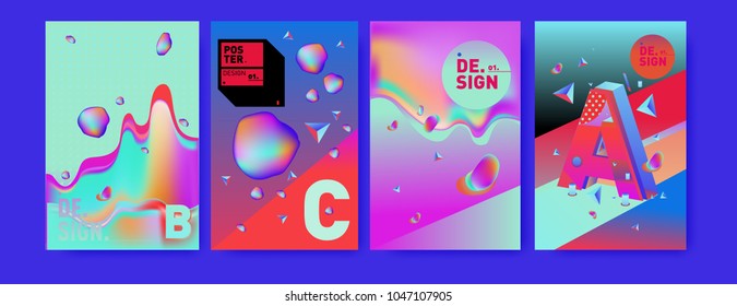 Abstract liquid and geometric colorful background poster and cover design. Blue, yellow, red, orange, pink and green. Vector alphabet poster template in Eps10.