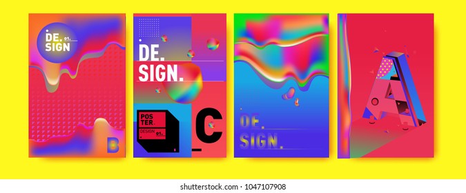 Abstract liquid and geometric colorful background poster and cover design. Blue, yellow, red, orange, pink and green. Vector alphabet poster template in Eps10.