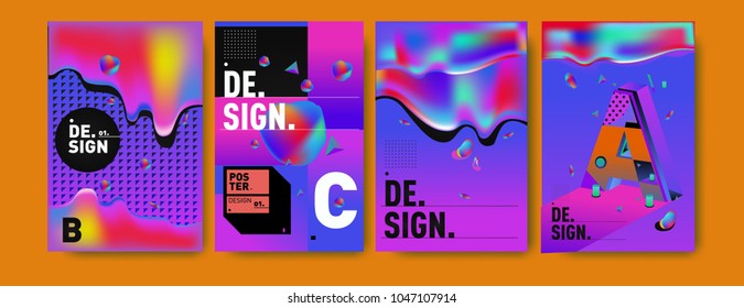 Abstract liquid and geometric colorful background poster and cover design. Blue, yellow, red, orange, pink and green. Vector alphabet poster template in Eps10.