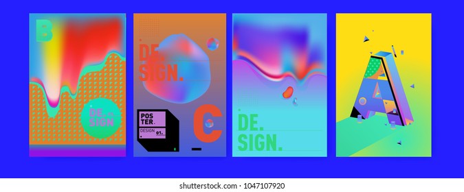 Abstract liquid and geometric colorful background poster and cover design. Blue, yellow, red, orange, pink and green. Vector alphabet poster template in Eps10.