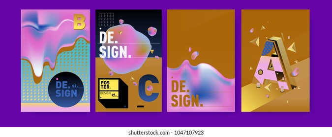 Abstract liquid and geometric colorful background poster and cover design. Blue, yellow, red, orange, pink and green. Vector alphabet poster template in Eps10.