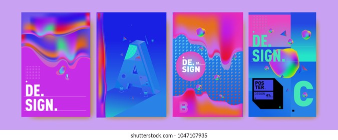 Abstract liquid and geometric colorful background poster and cover design. Blue, yellow, red, orange, pink and green. Vector alphabet poster template in Eps10.