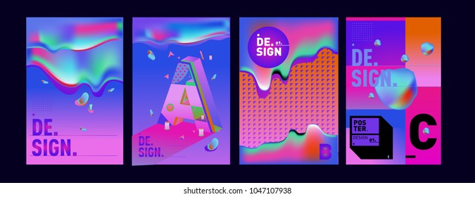 Abstract liquid and geometric colorful background poster and cover design. Blue, yellow, red, orange, pink and green. Vector alphabet poster template in Eps10.
