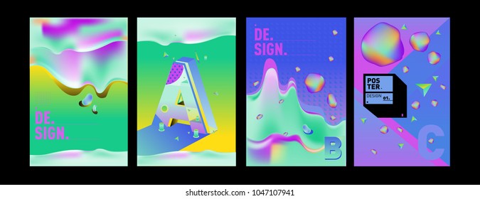 Abstract liquid and geometric colorful background poster and cover design. Blue, yellow, red, orange, pink and green. Vector alphabet poster template in Eps10.