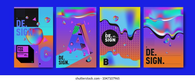 Abstract liquid and geometric colorful background poster and cover design. Blue, yellow, red, orange, pink and green. Vector alphabet poster template in Eps10.