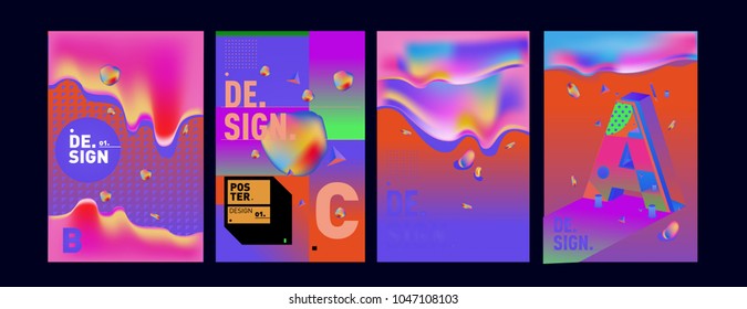 Abstract liquid and geometric colorful background poster and cover design. Blue, yellow, red, orange, pink and green. Vector alphabet poster template in Eps10.