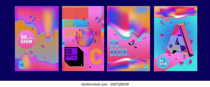 Abstract liquid and geometric colorful background poster and cover design. Blue, yellow, red, orange, pink and green. Vector alphabet poster template in Eps10.