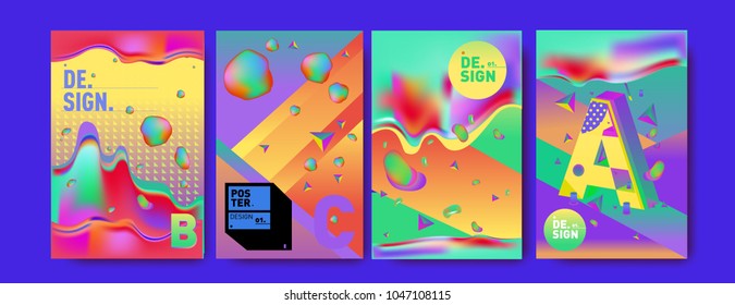 Abstract liquid and geometric colorful background poster and cover design. Blue, yellow, red, orange, pink and green. Vector alphabet poster template in Eps10.