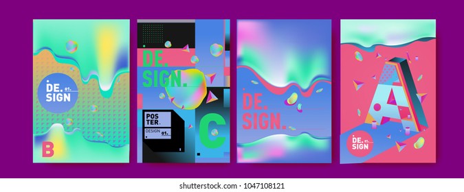 Abstract liquid and geometric colorful background poster and cover design. Blue, yellow, red, orange, pink and green. Vector alphabet poster template in Eps10.