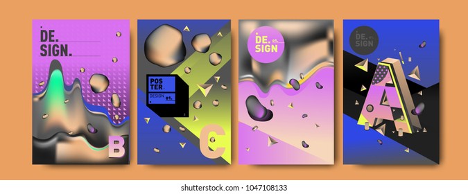 Abstract liquid and geometric colorful background poster and cover design. Blue, yellow, red, orange, pink and green. Vector alphabet poster template in Eps10.
