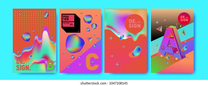 Abstract liquid and geometric colorful background poster and cover design. Blue, yellow, red, orange, pink and green. Vector alphabet poster template in Eps10.