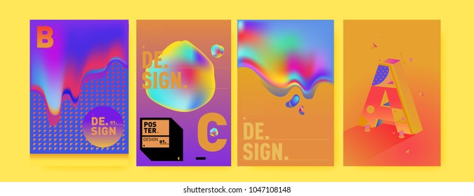 Abstract liquid and geometric colorful background poster and cover design. Blue, yellow, red, orange, pink and green. Vector alphabet poster template in Eps10.