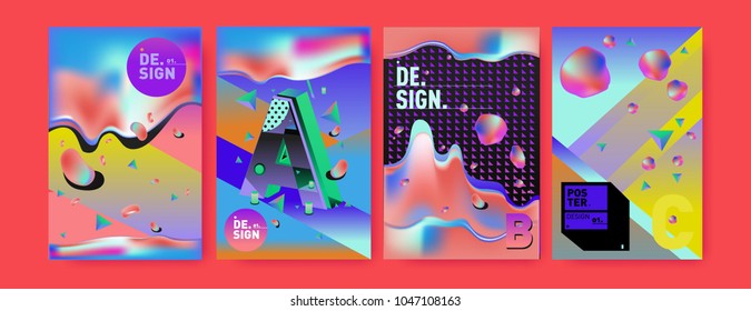 Abstract liquid and geometric colorful background poster and cover design. Blue, yellow, red, orange, pink and green. Vector alphabet poster template in Eps10.