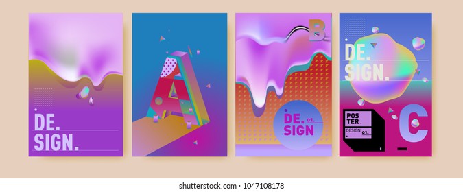 Abstract liquid and geometric colorful background poster and cover design. Blue, yellow, red, orange, pink and green. Vector alphabet poster template in Eps10.