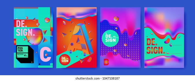 Abstract liquid and geometric colorful background poster and cover design. Blue, yellow, red, orange, pink and green. Vector alphabet poster template in Eps10.