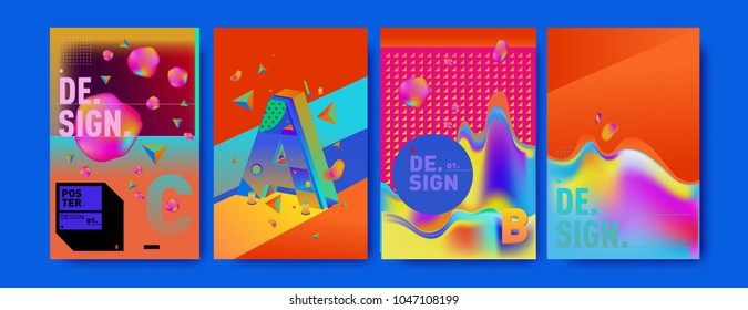 Abstract liquid and geometric colorful background poster and cover design. Blue, yellow, red, orange, pink and green. Vector alphabet poster template in Eps10.