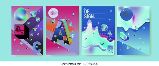 Abstract liquid and geometric colorful background poster and cover design. Blue, yellow, red, orange, pink and green. Vector alphabet poster template in Eps10.