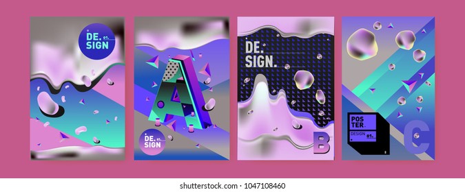 Abstract liquid and geometric colorful background poster and cover design. Blue, yellow, red, orange, pink and green. Vector alphabet poster template in Eps10.