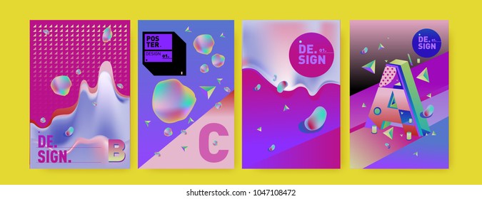 Abstract liquid and geometric colorful background poster and cover design. Blue, yellow, red, orange, pink and green. Vector alphabet poster template in Eps10.