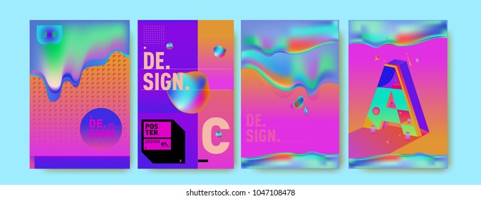 Abstract liquid and geometric colorful background poster and cover design. Blue, yellow, red, orange, pink and green. Vector alphabet poster template in Eps10.