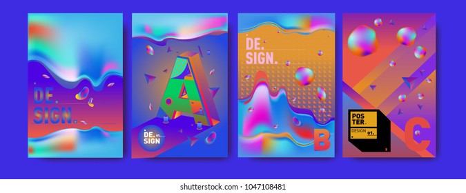 Abstract liquid and geometric colorful background poster and cover design. Blue, yellow, red, orange, pink and green. Vector alphabet poster template in Eps10.