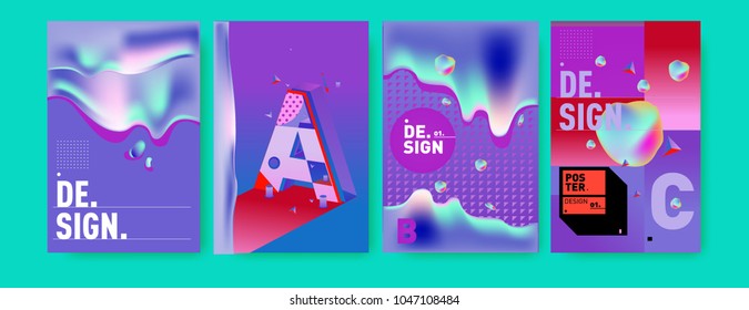 Abstract liquid and geometric colorful background poster and cover design. Blue, yellow, red, orange, pink and green. Vector alphabet poster template in Eps10.