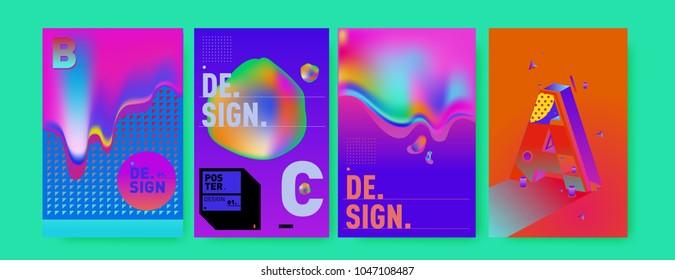 Abstract liquid and geometric colorful background poster and cover design. Blue, yellow, red, orange, pink and green. Vector alphabet poster template in Eps10.