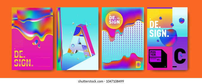 Abstract liquid and geometric colorful background poster and cover design. Blue, yellow, red, orange, pink and green. Vector alphabet poster template in Eps10.