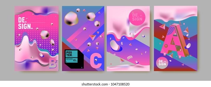Abstract liquid and geometric colorful background poster and cover design. Blue, yellow, red, orange, pink and green. Vector alphabet poster template in Eps10.