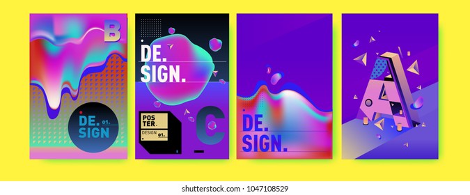 Abstract liquid and geometric colorful background poster and cover design. Blue, yellow, red, orange, pink and green. Vector alphabet poster template in Eps10.