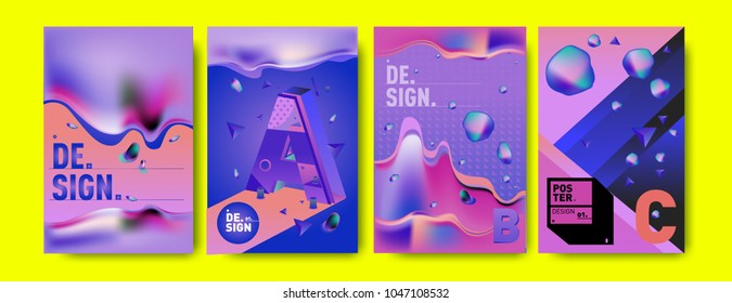 Abstract liquid and geometric colorful background poster and cover design. Blue, yellow, red, orange, pink and green. Vector alphabet poster template in Eps10.