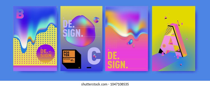 Abstract liquid and geometric colorful background poster and cover design. Blue, yellow, red, orange, pink and green. Vector alphabet poster template in Eps10.